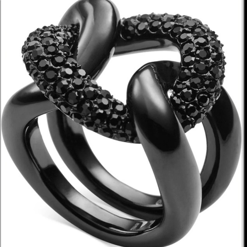 Michael Kors Black Pave Crisscross Ring